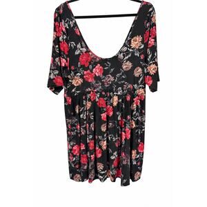 Torrid Black Floral Babydoll Dress Size 1 1X Dark Floral Romance Stretch